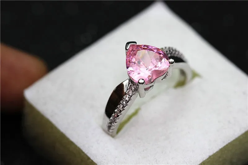 Silver Plated Rainbow Heart Cubic Zirconia Ring