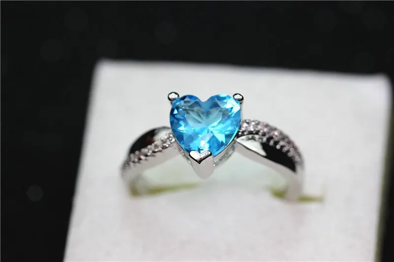 Silver Plated Rainbow Heart Cubic Zirconia Ring