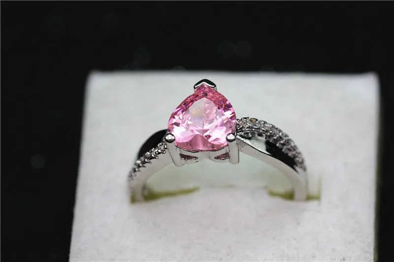 Silver Plated Rainbow Heart Cubic Zirconia Ring