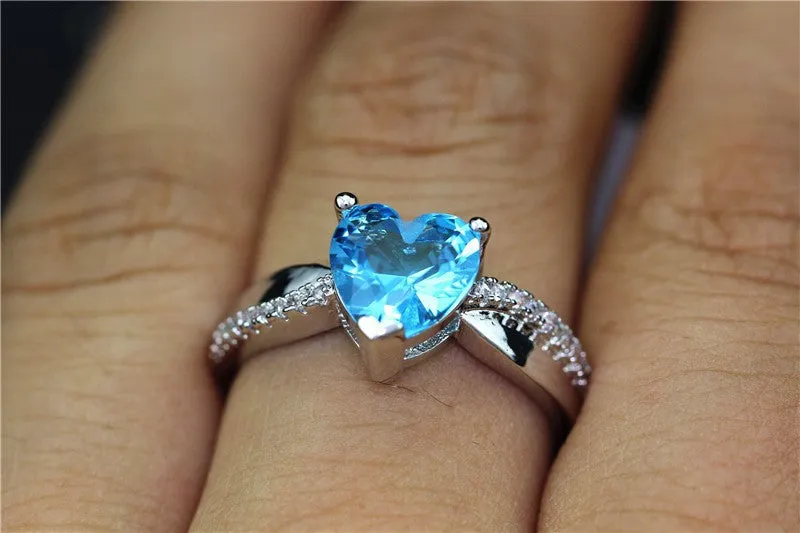 Silver Plated Rainbow Heart Cubic Zirconia Ring