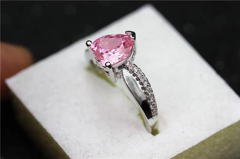 Silver Plated Rainbow Heart Cubic Zirconia Ring