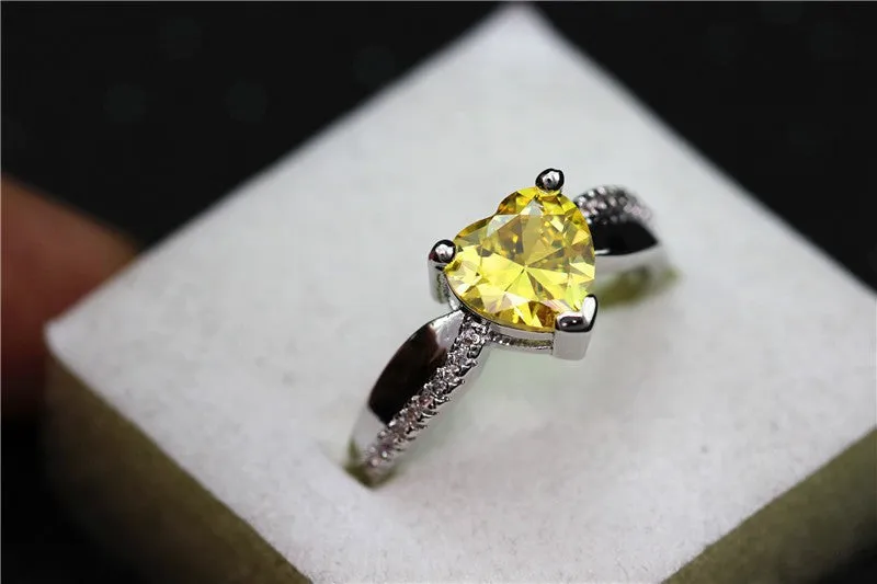 Silver Plated Rainbow Heart Cubic Zirconia Ring