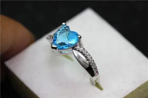 Silver Plated Rainbow Heart Cubic Zirconia Ring
