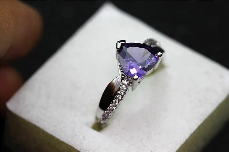 Silver Plated Rainbow Heart Cubic Zirconia Ring