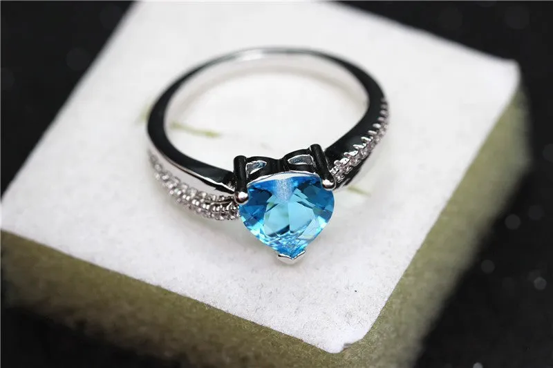 Silver Plated Rainbow Heart Cubic Zirconia Ring