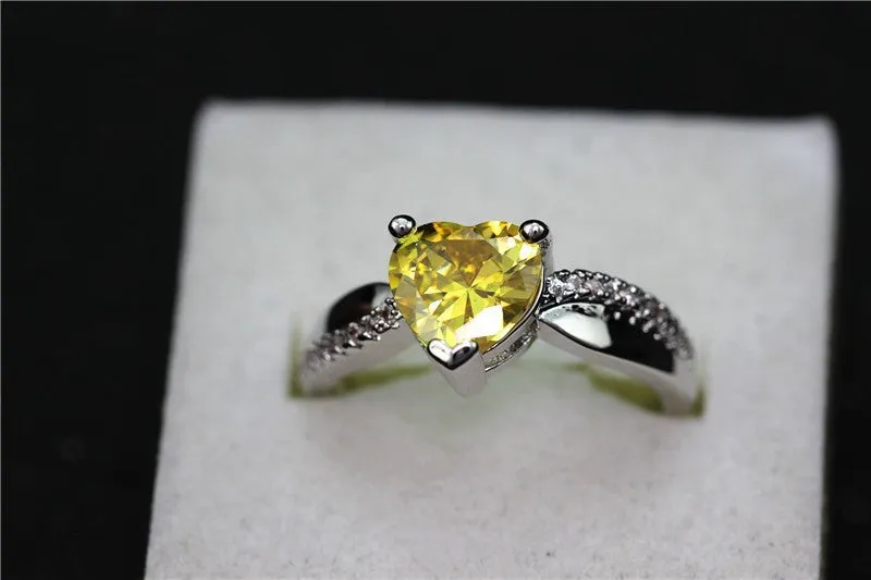 Silver Plated Rainbow Heart Cubic Zirconia Ring
