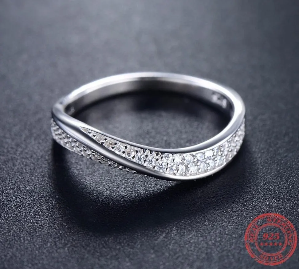 Silver Stackable Finger Ring 925 Sterling Zircon Party Jewelry For Women