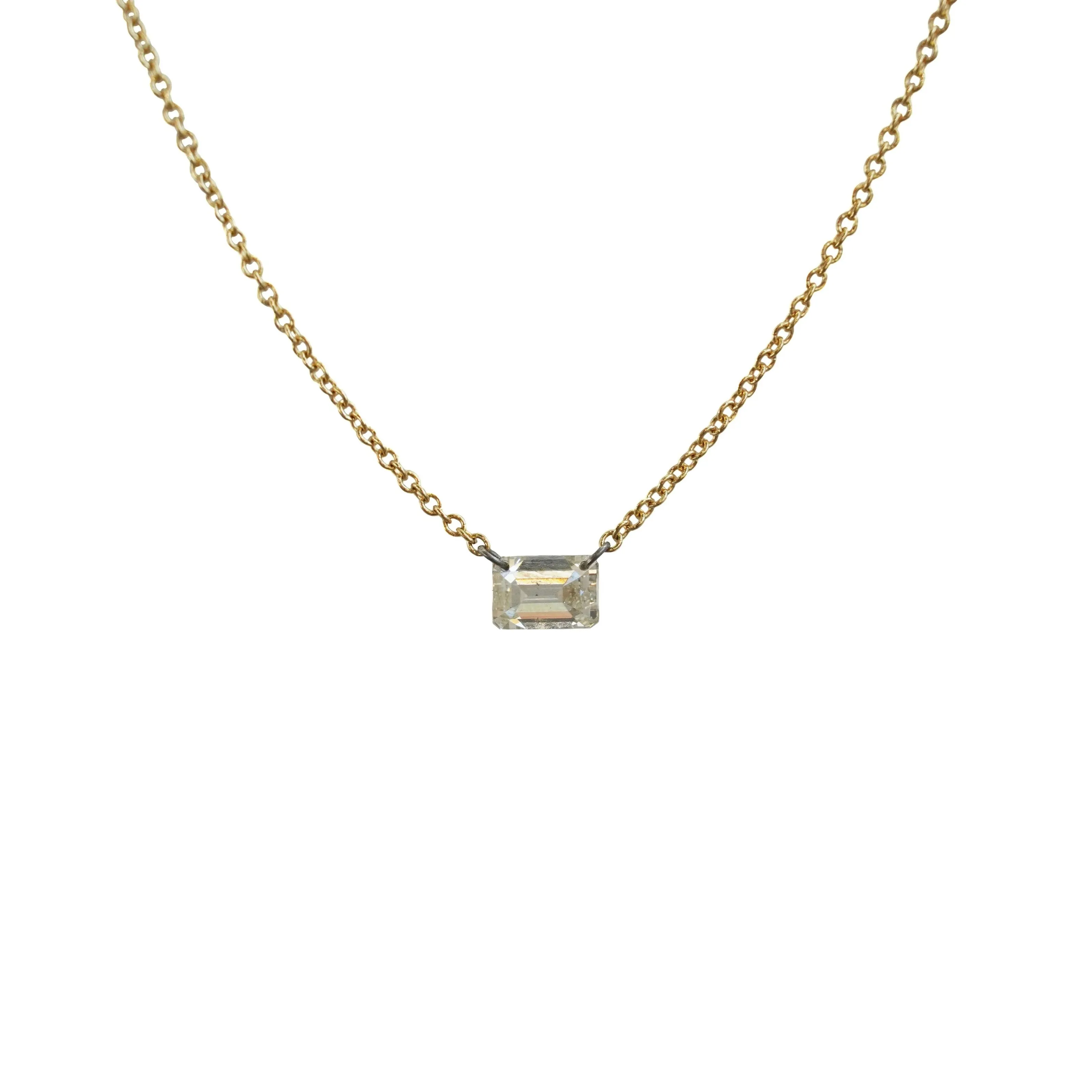 Single "Floating" Emerald Cut Diamond Necklace