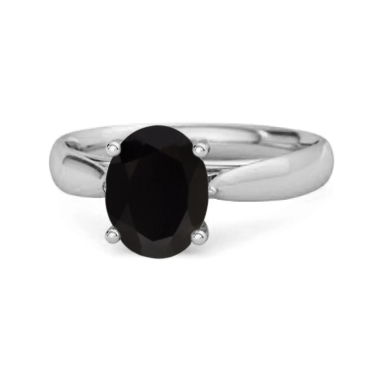 Single Stone 1.50 Ctw Black Spinel 925 Sterling Silver Stackable Ring