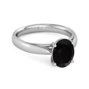 Single Stone 1.50 Ctw Black Spinel 925 Sterling Silver Stackable Ring
