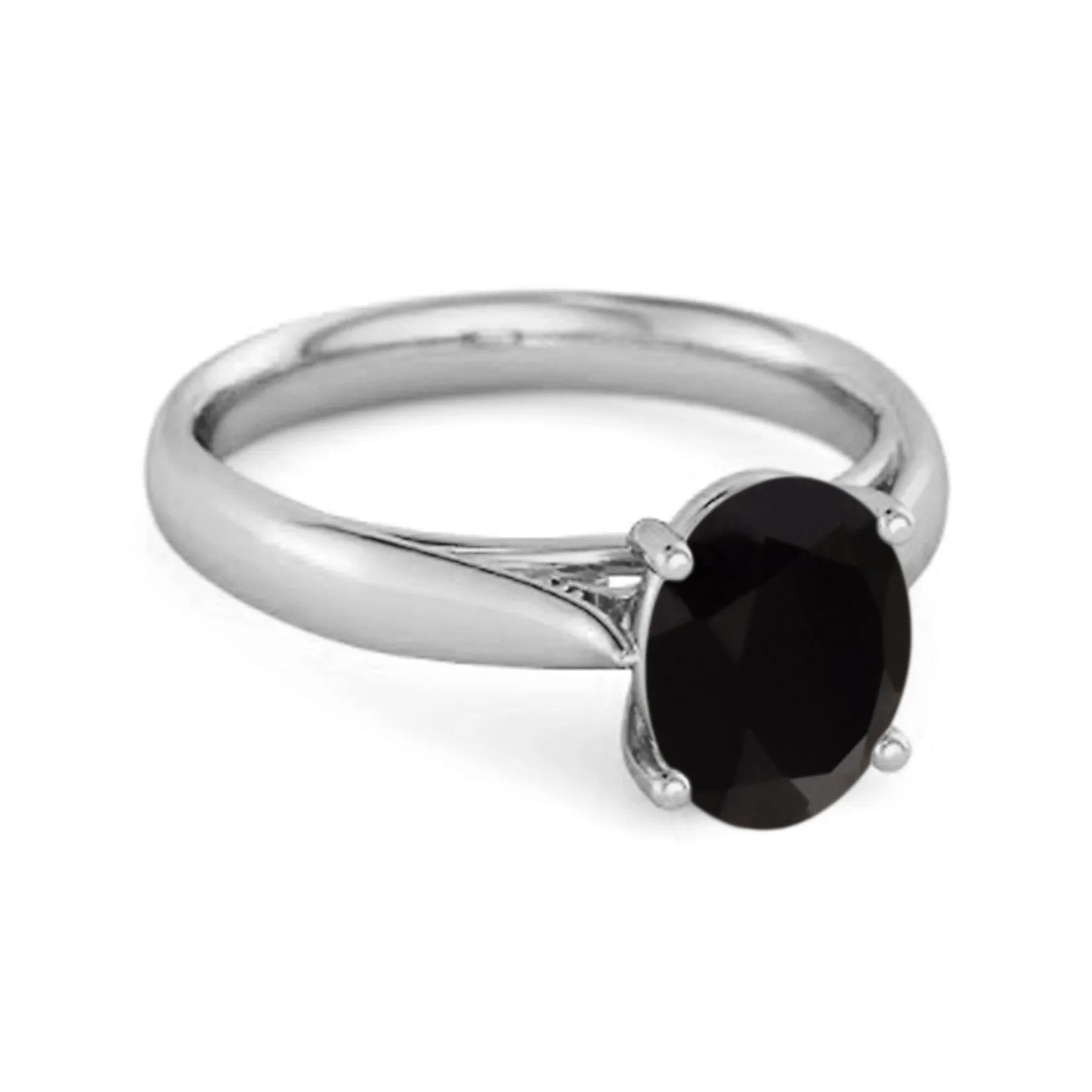 Single Stone 1.50 Ctw Black Spinel 925 Sterling Silver Stackable Ring