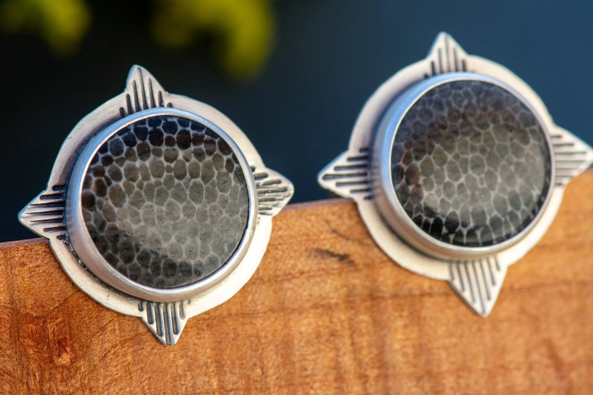SISTER FOSSILIZED CORAL RINGS