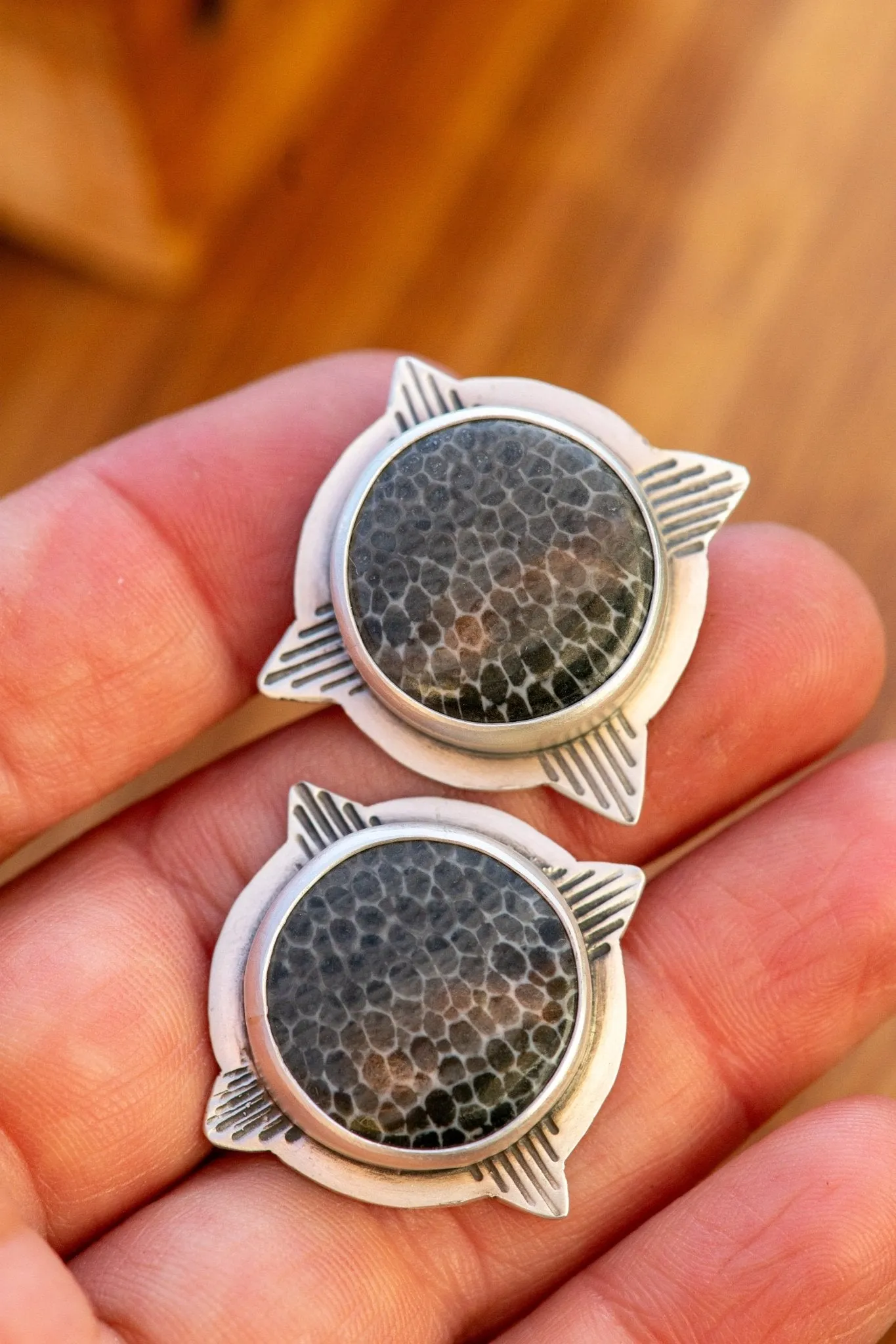 SISTER FOSSILIZED CORAL RINGS