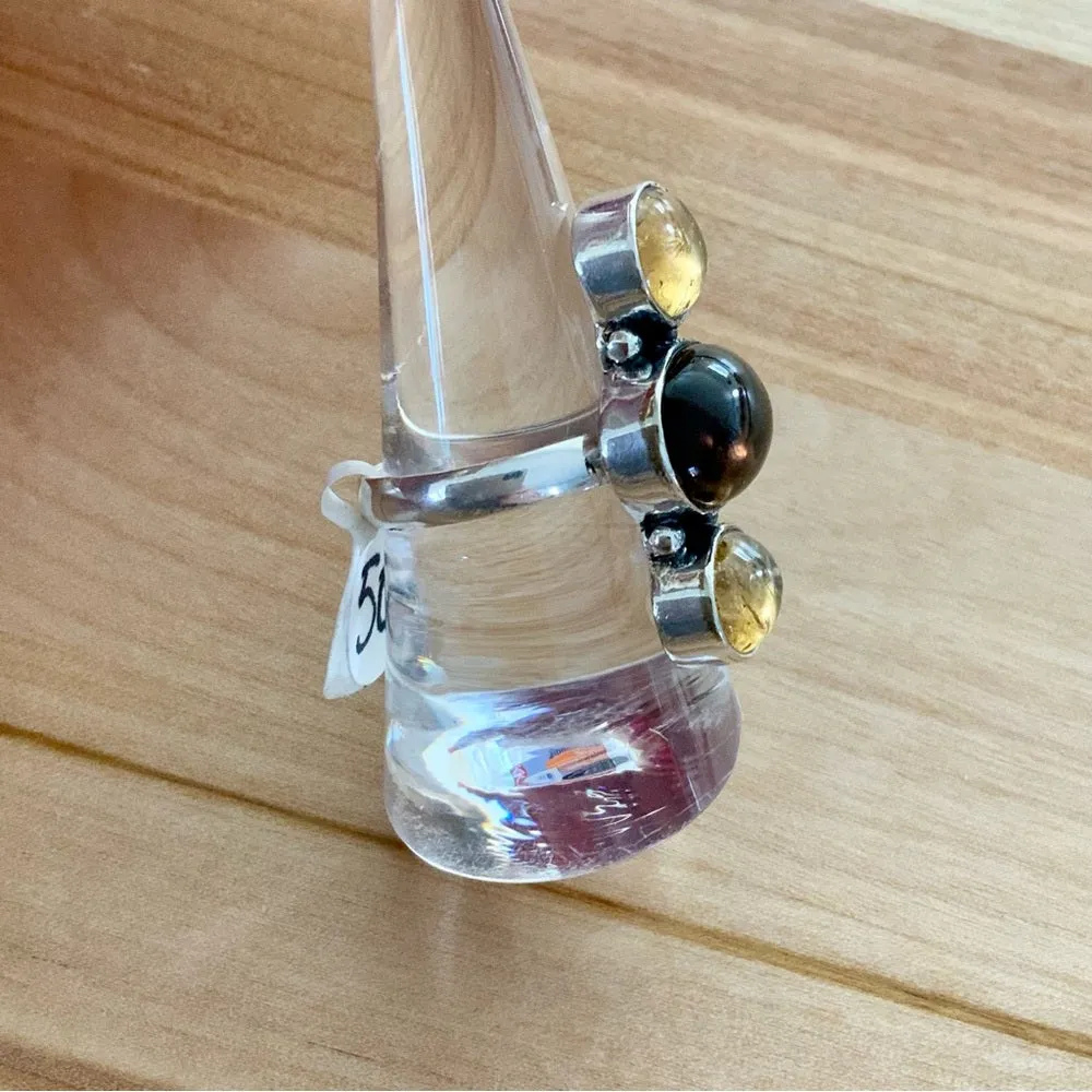 Smoky Topaz & Citrine Solid 925 Sterling Silver Ring