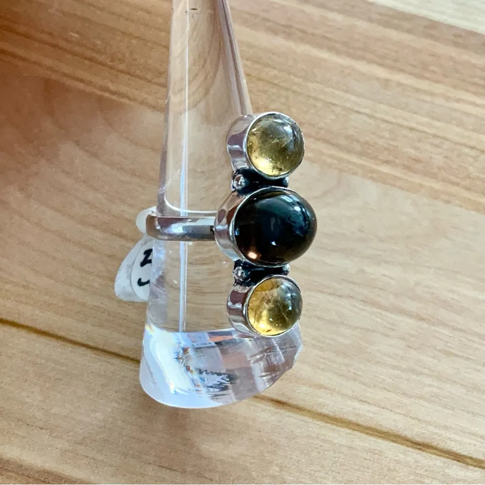 Smoky Topaz & Citrine Solid 925 Sterling Silver Ring