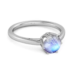 Solid 925 Sterling Silver Moonstone 6-Prong Set Solitaire Ring
