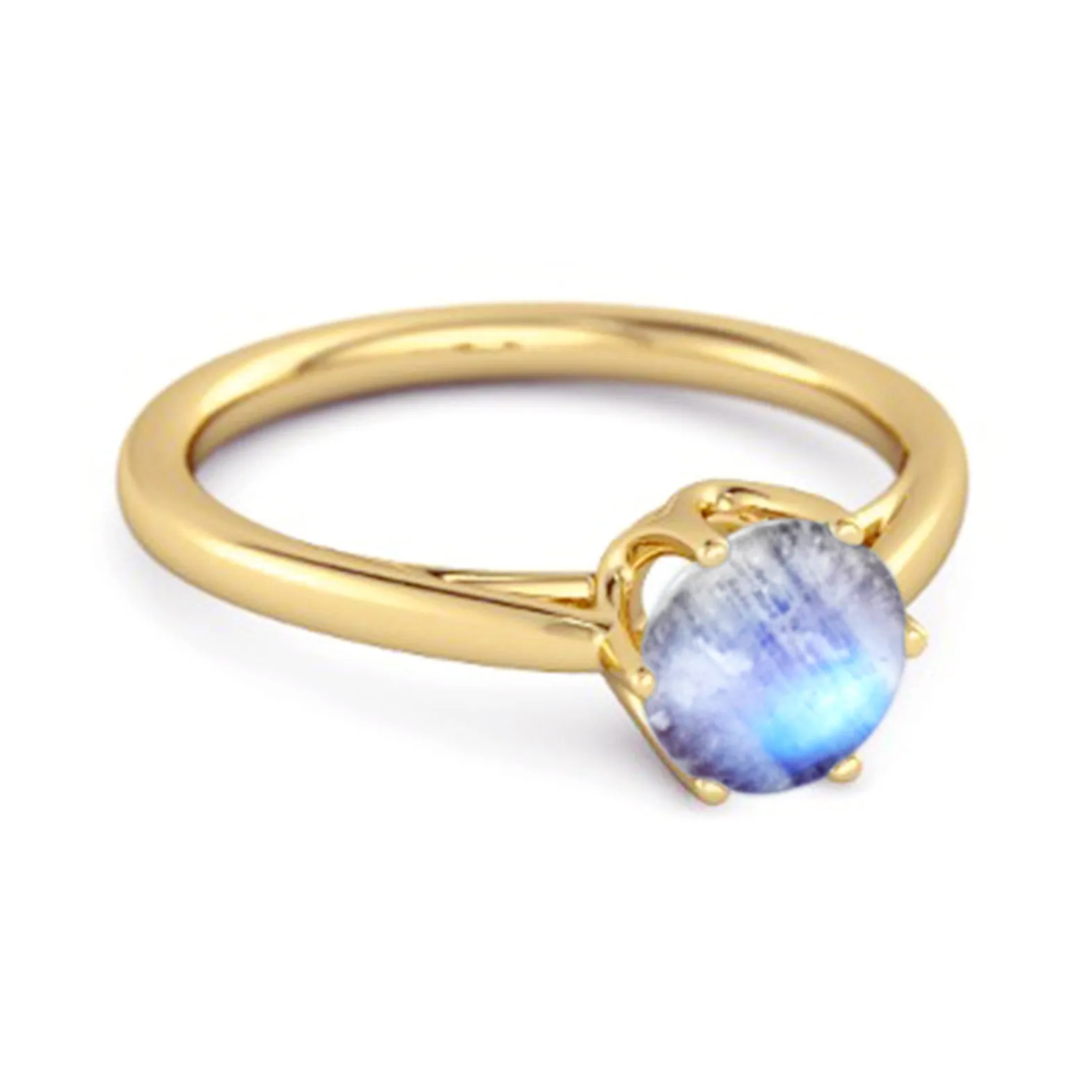 Solid 925 Sterling Silver Moonstone 6-Prong Set Solitaire Ring