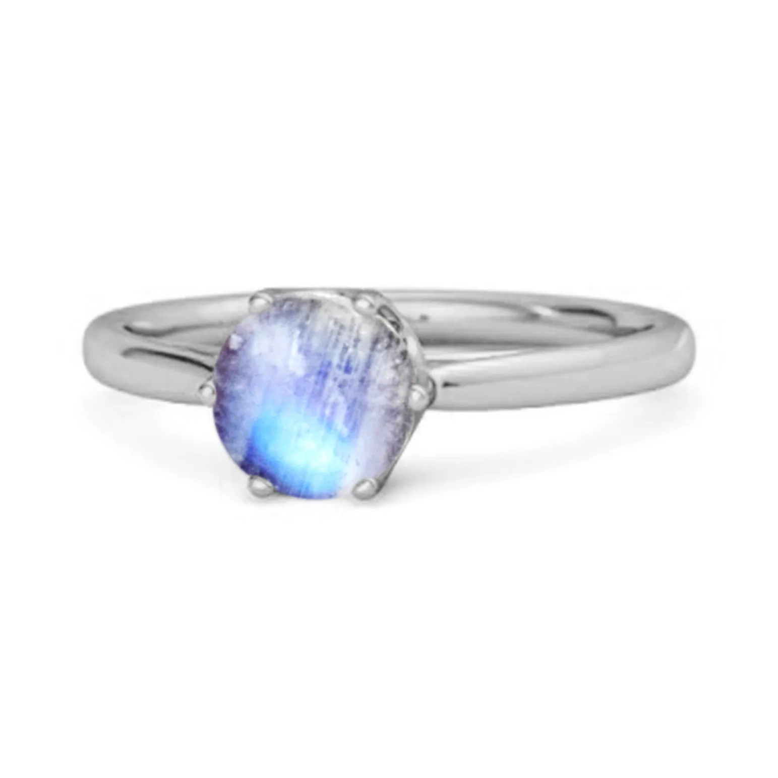 Solid 925 Sterling Silver Moonstone 6-Prong Set Solitaire Ring