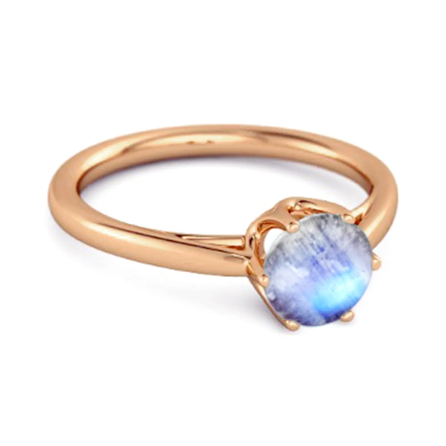 Solid 925 Sterling Silver Moonstone 6-Prong Set Solitaire Ring