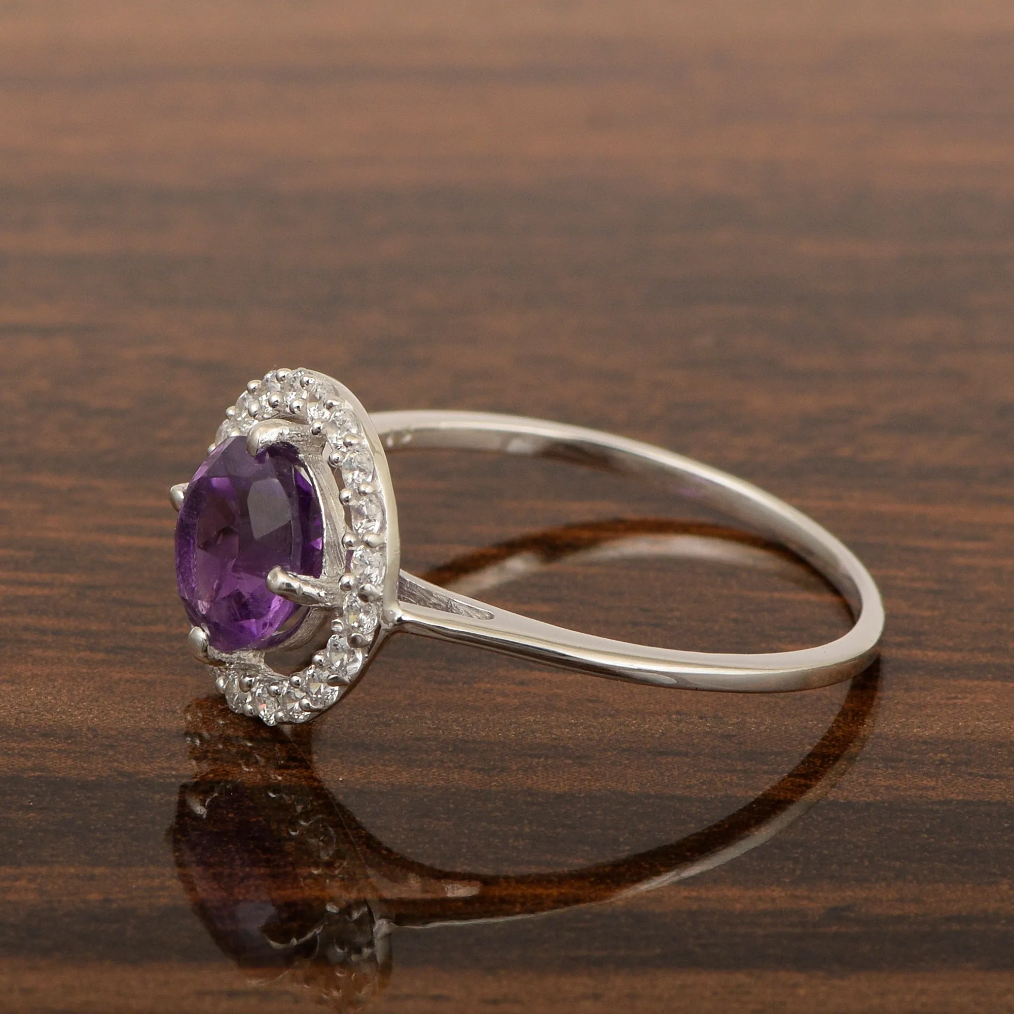 Solid 925 Sterling Silver Oval Cut 1 Ctw Solitaire Amethyst Engagement Ring