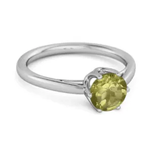Solid 925 Sterling Silver Peridot 6-Prong Set Solitaire Ring