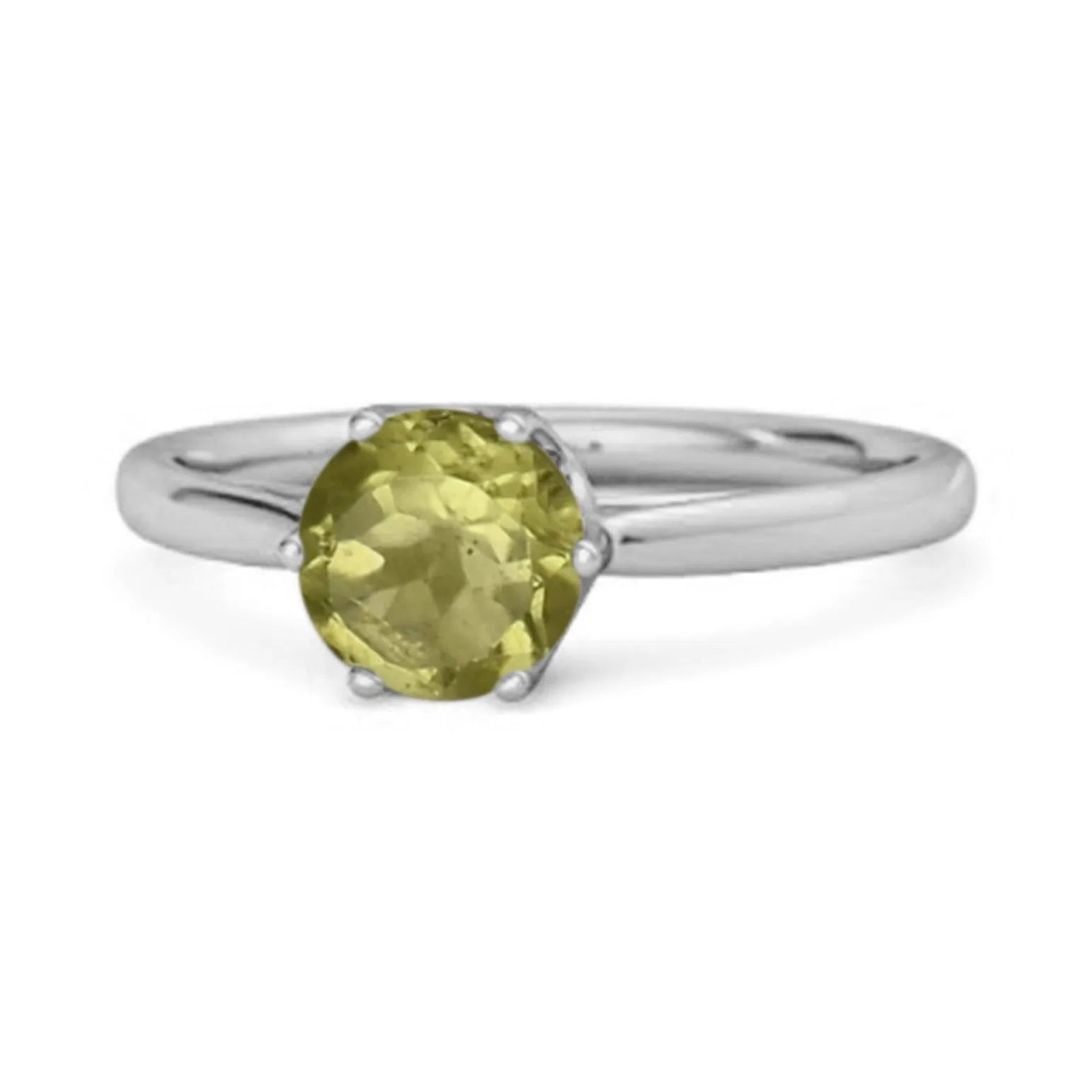 Solid 925 Sterling Silver Peridot 6-Prong Set Solitaire Ring