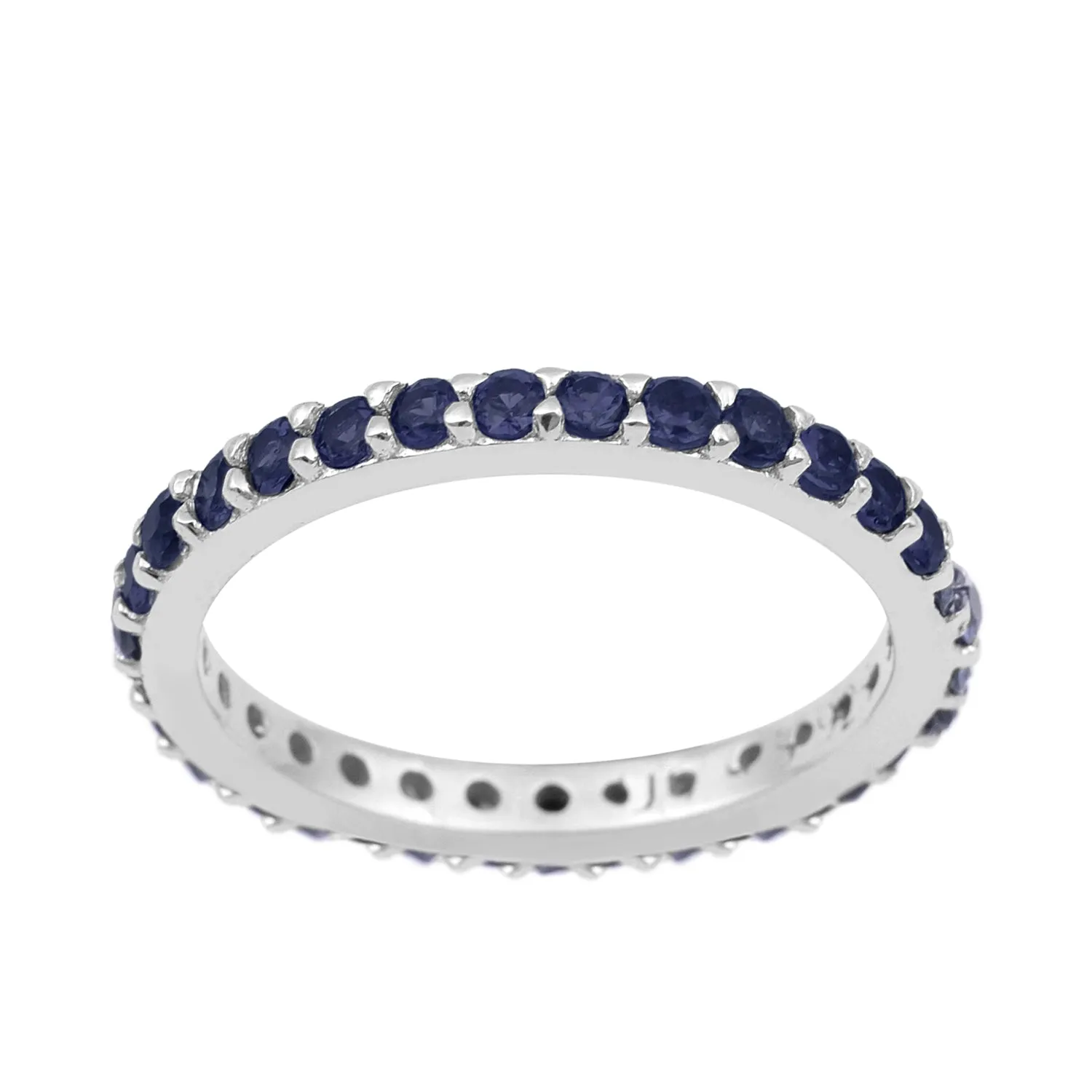 Solid 925 Sterling Silver Stackable Round 2 MM Blue Sapphire Women Wedding Ring