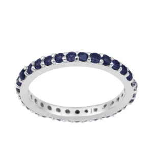 Solid 925 Sterling Silver Stackable Round 2 MM Blue Sapphire Women Wedding Ring