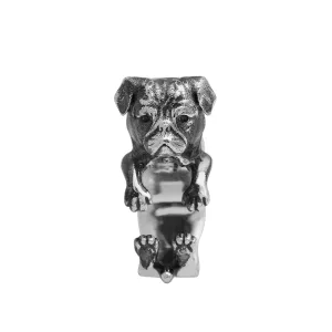 Solid Sterling Silver Pug Dog Adjustable Ring
