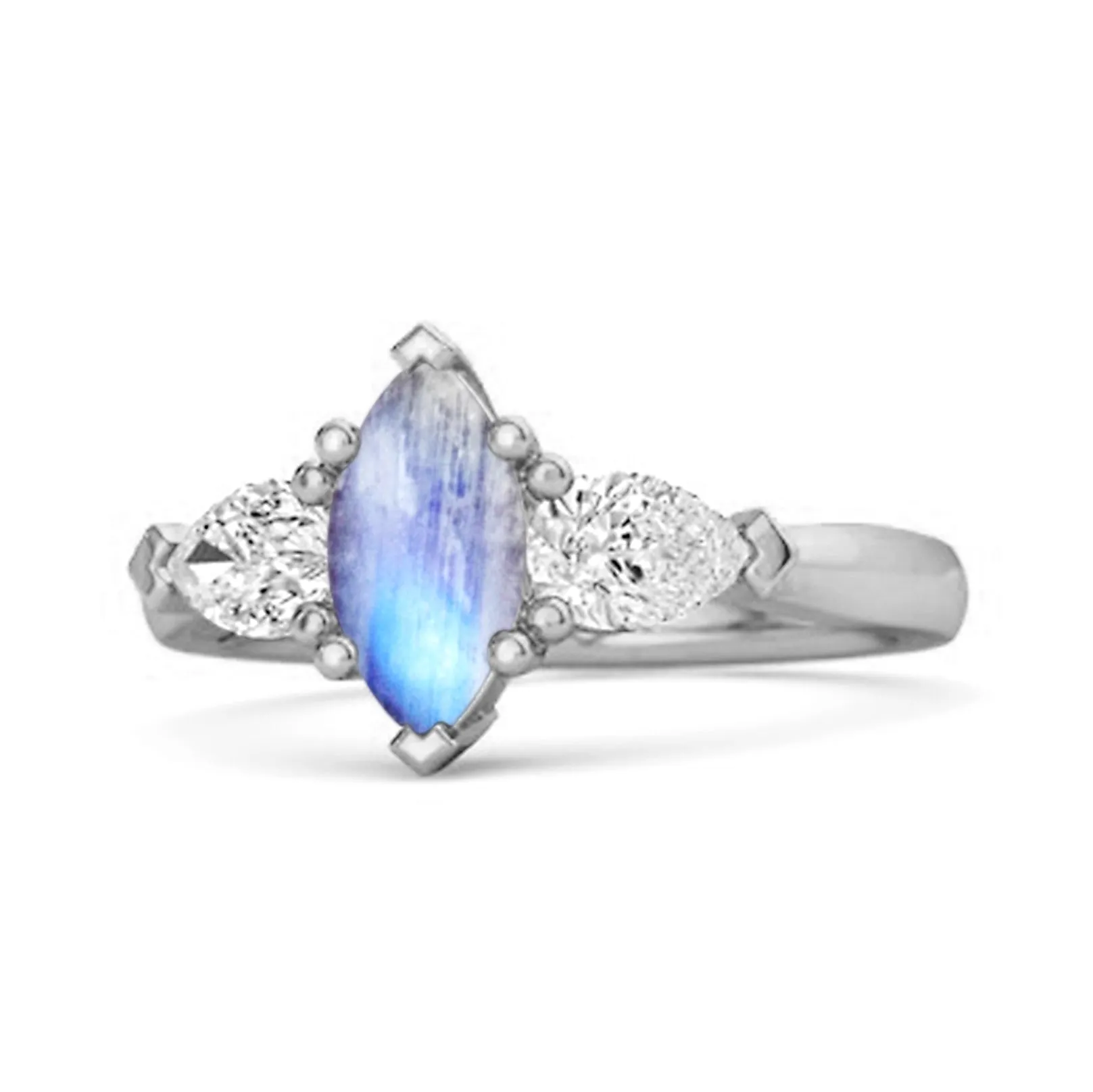 Solitaire 0.25 Ctw Marquise Cut Moonstone 925 Sterling Silver Ring