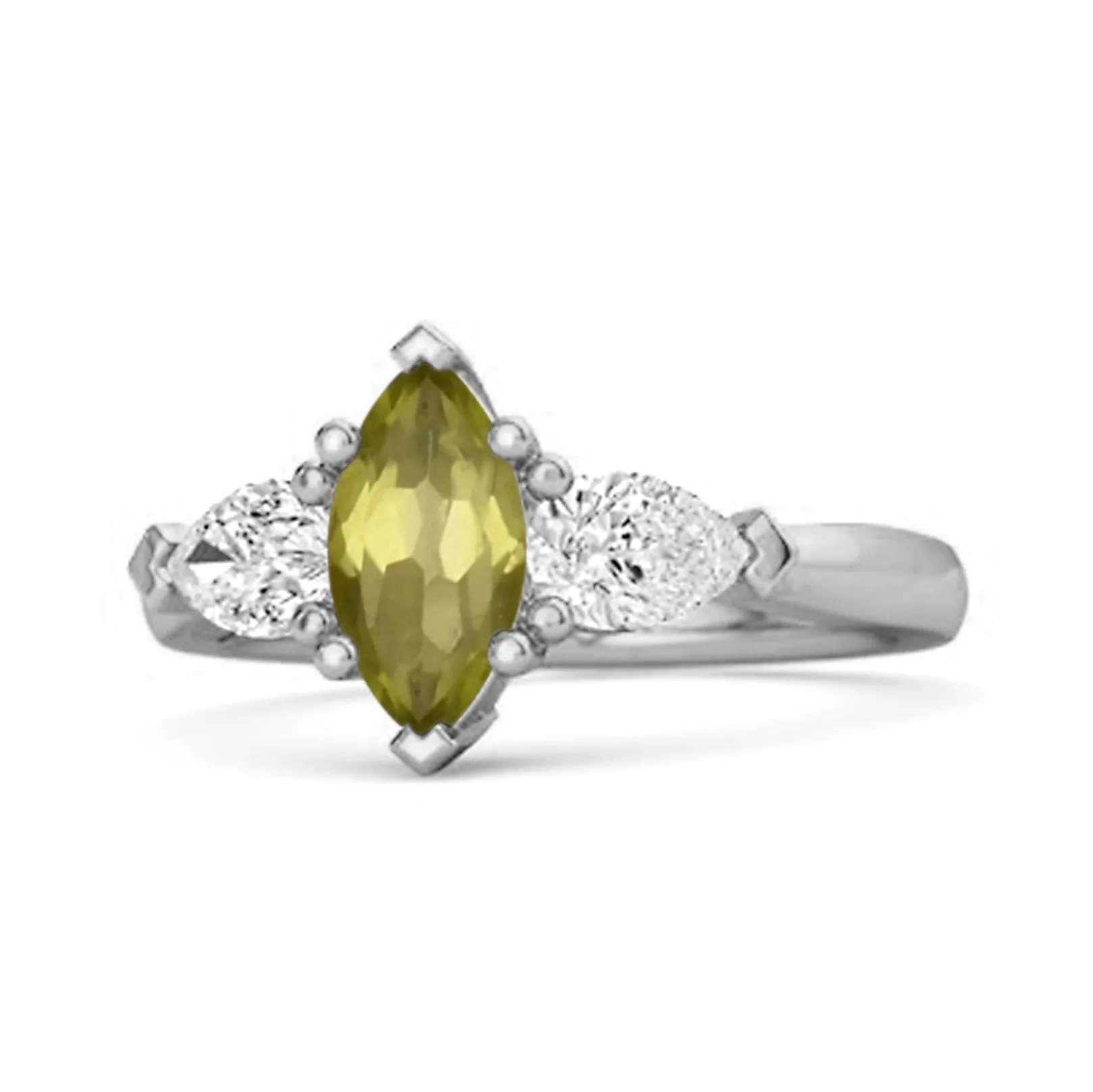 Solitaire 0.25 Ctw Marquise Cut Peridot 925 Sterling Silver Ring