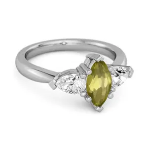 Solitaire 0.25 Ctw Marquise Cut Peridot 925 Sterling Silver Ring