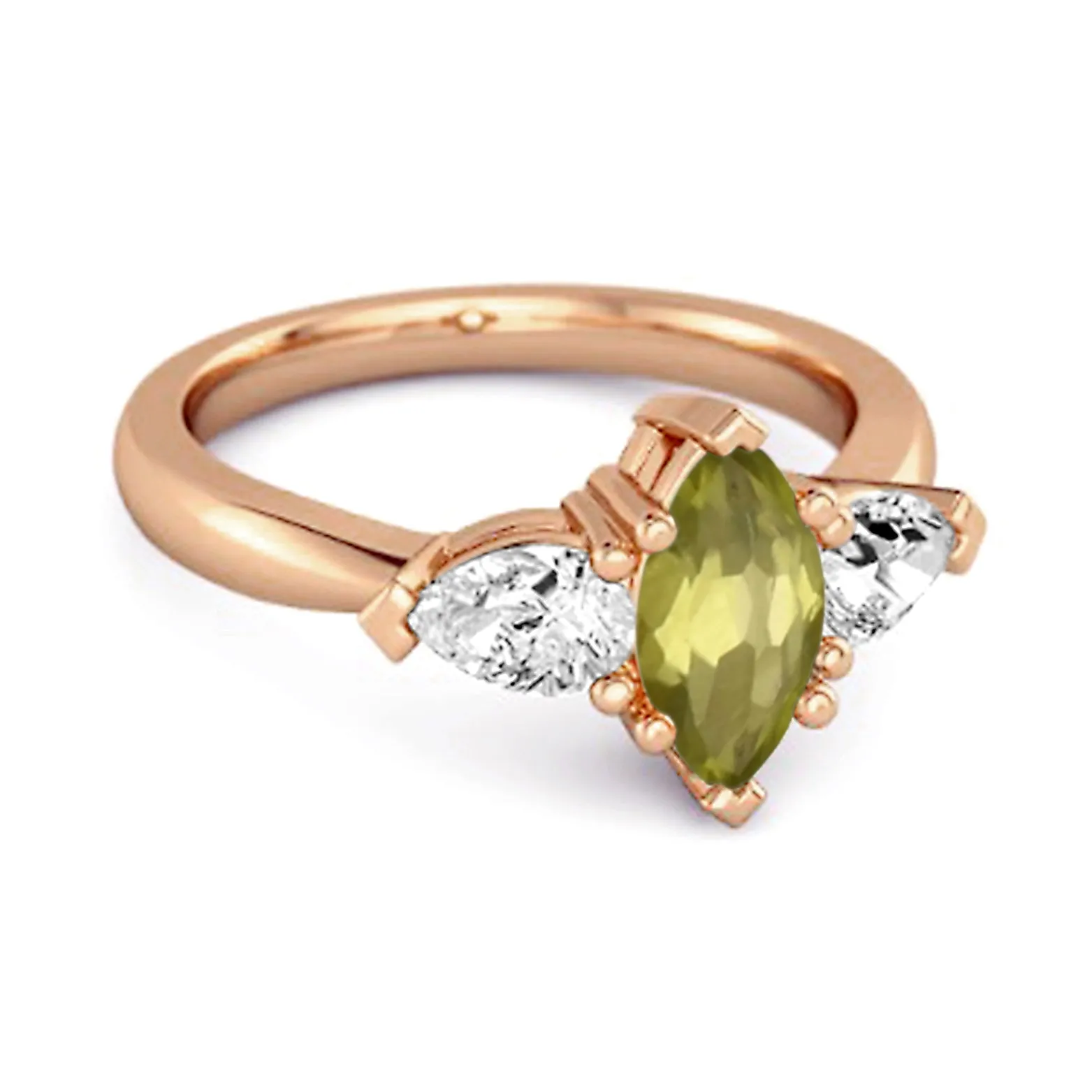 Solitaire 0.25 Ctw Marquise Cut Peridot 925 Sterling Silver Ring