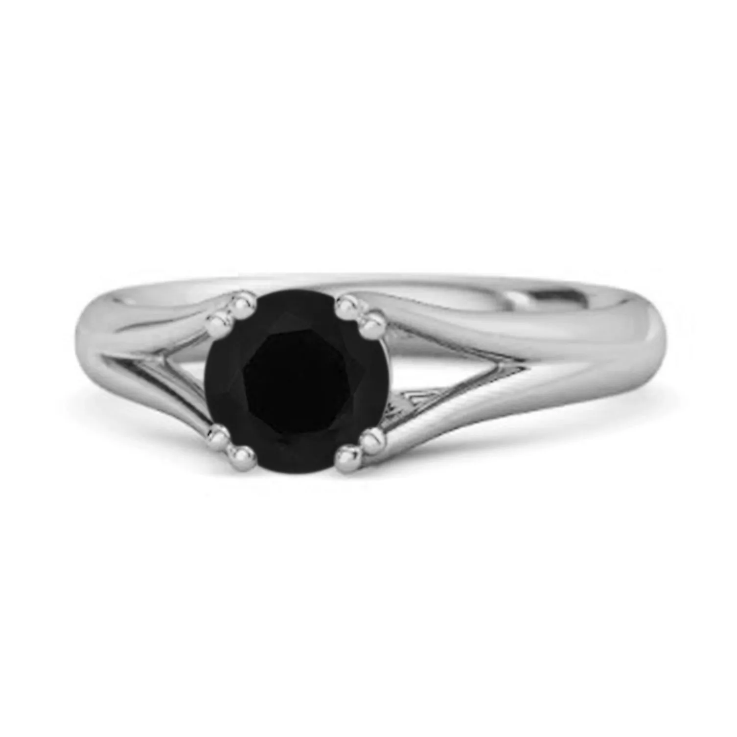 Solitaire 0.25 Ctw Round Black Spinel 925 Sterling Silver Split Ring