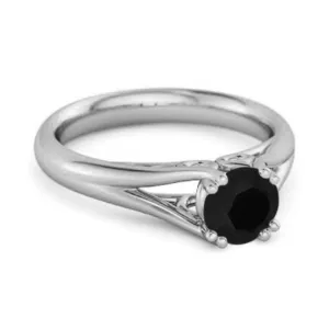 Solitaire 0.25 Ctw Round Black Spinel 925 Sterling Silver Split Ring