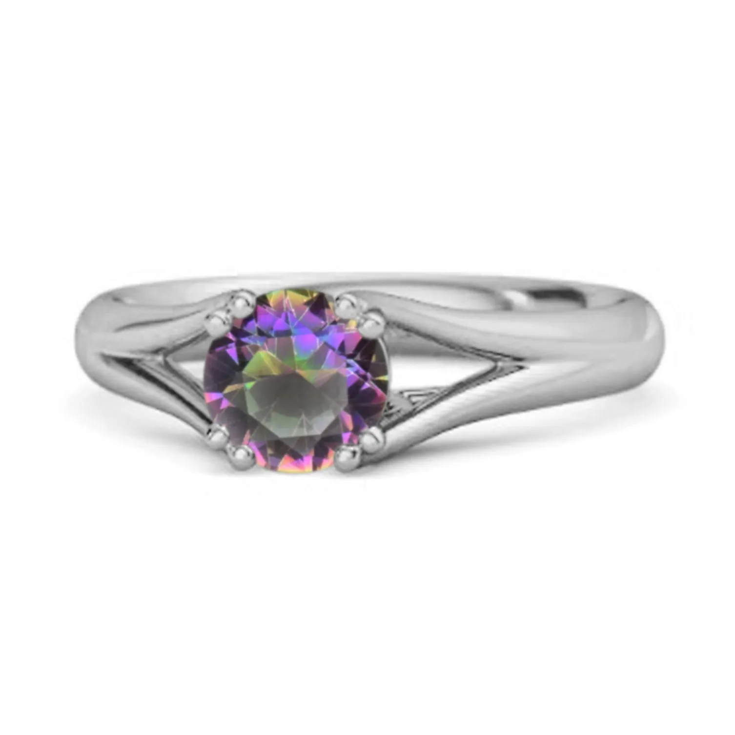 Solitaire 0.25 Ctw Round Mystic Topaz 925 Sterling Silver Split Ring