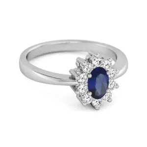 Solitaire 1.50 Cts Blue Sapphire 925 Sterling Silver Halo Accent Ring
