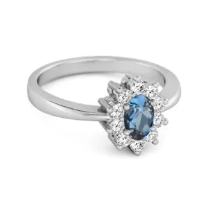 Solitaire 1.50 Cts London Blue Topaz 925 Sterling Silver Halo Accent Ring