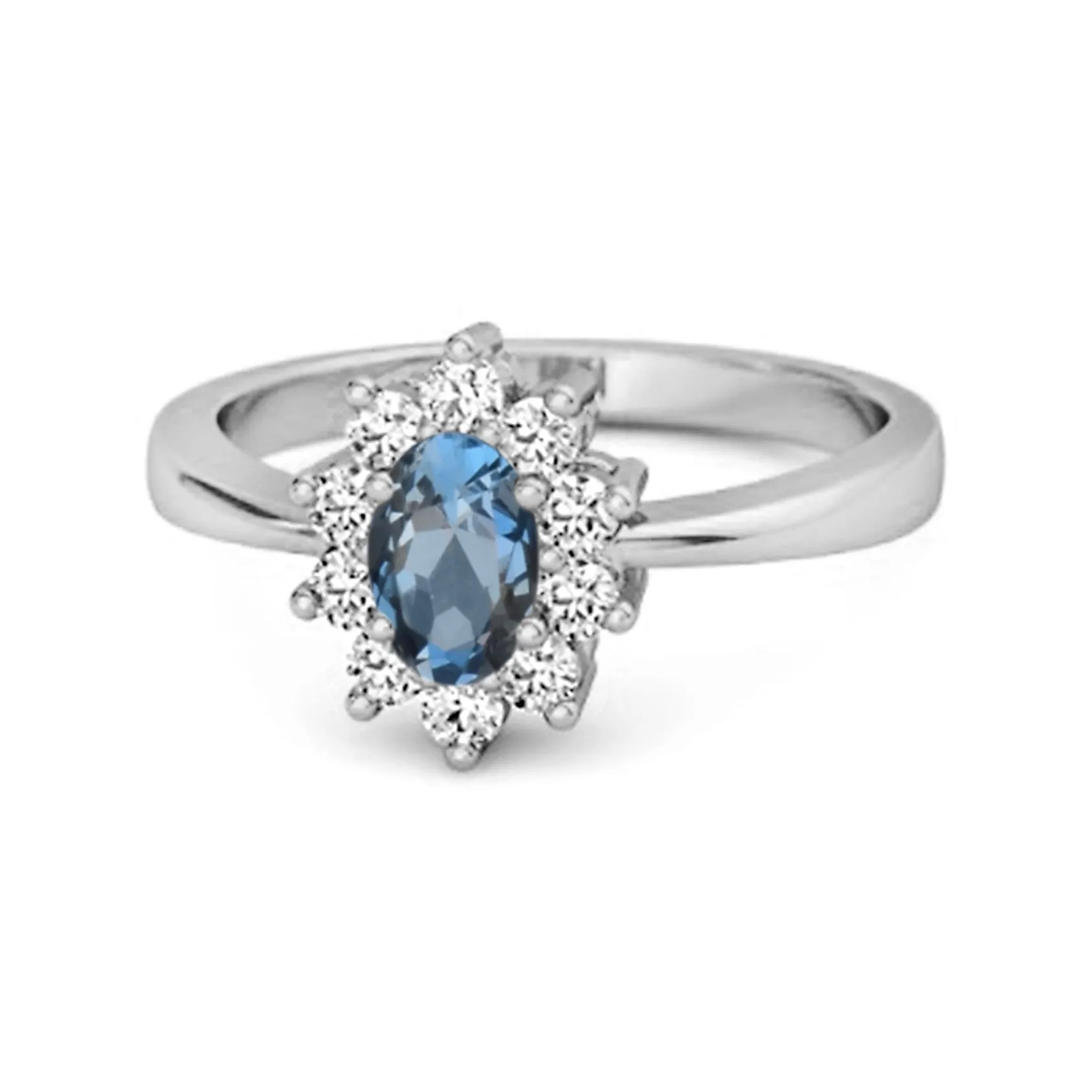Solitaire 1.50 Cts London Blue Topaz 925 Sterling Silver Halo Accent Ring