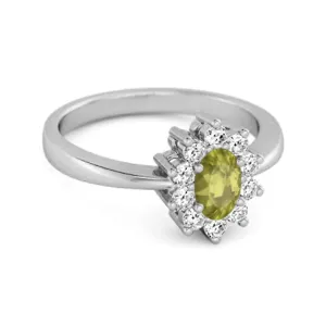 Solitaire 1.50 Cts Peridot 925 Sterling Silver Halo Accent Ring