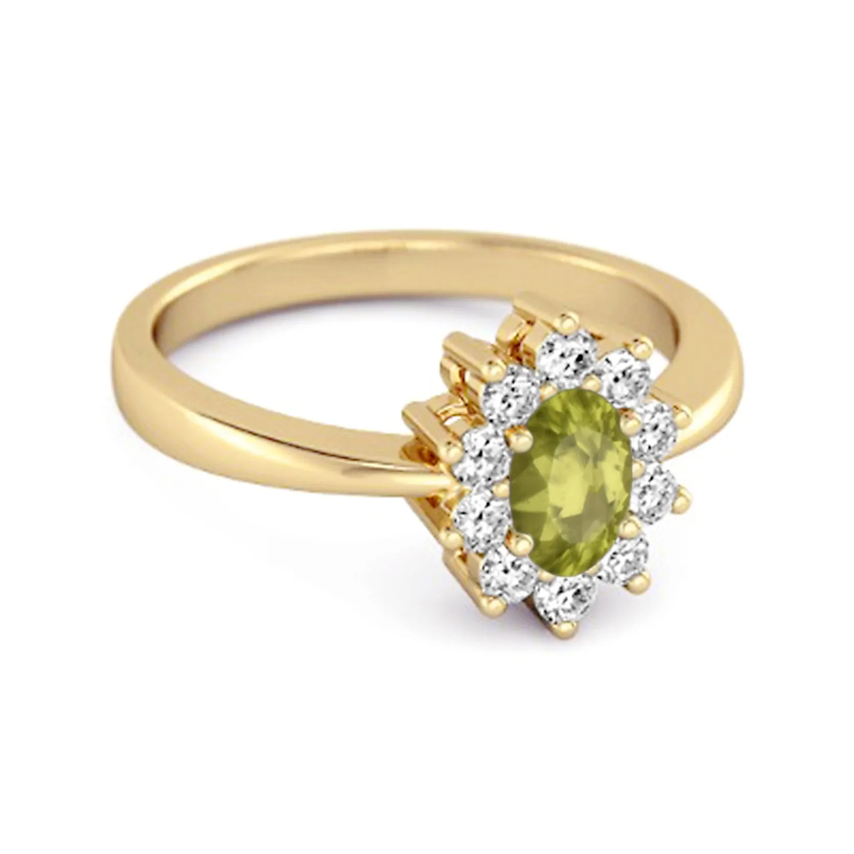 Solitaire 1.50 Cts Peridot 925 Sterling Silver Halo Accent Ring