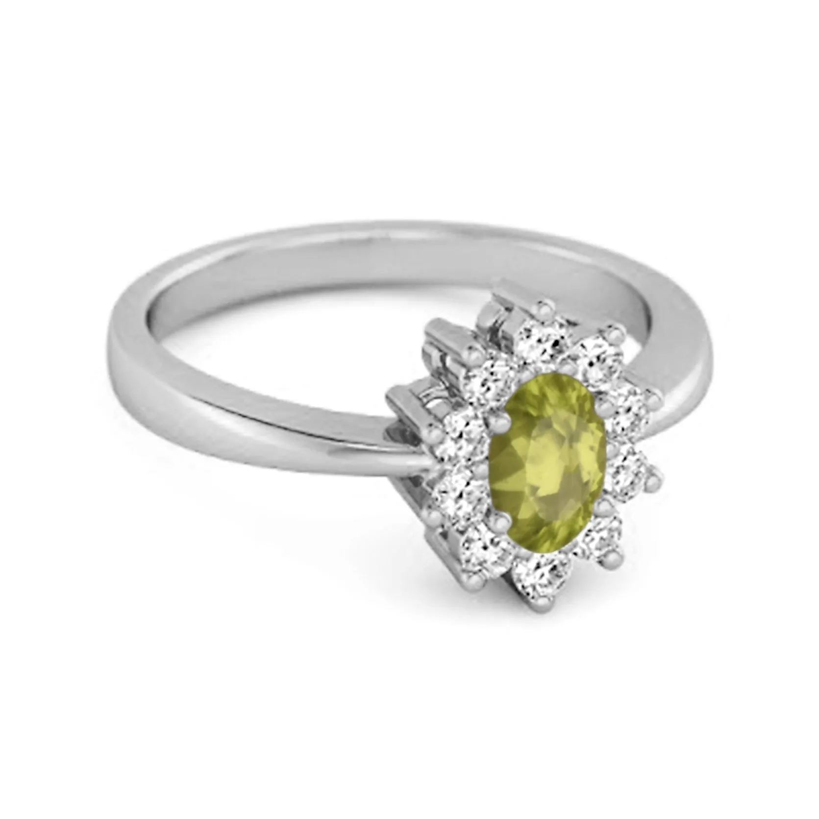 Solitaire 1.50 Cts Peridot 925 Sterling Silver Halo Accent Ring