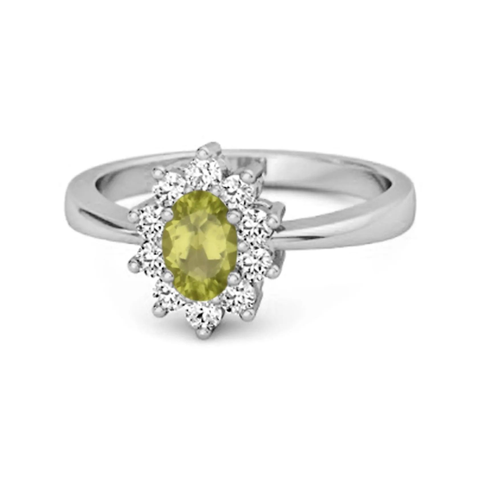 Solitaire 1.50 Cts Peridot 925 Sterling Silver Halo Accent Ring