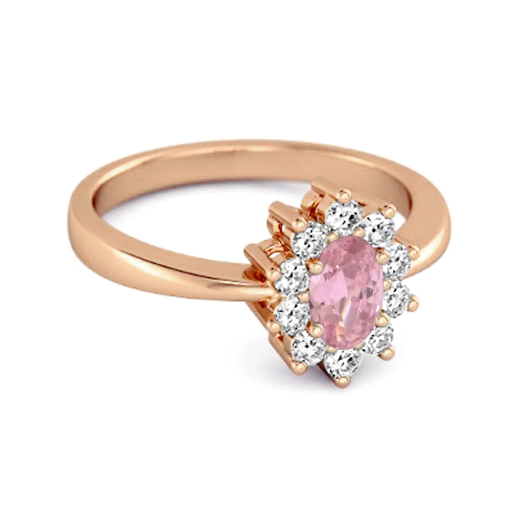 Solitaire 1.50 Cts Pink Zirconia 925 Sterling Silver Halo Accent Ring