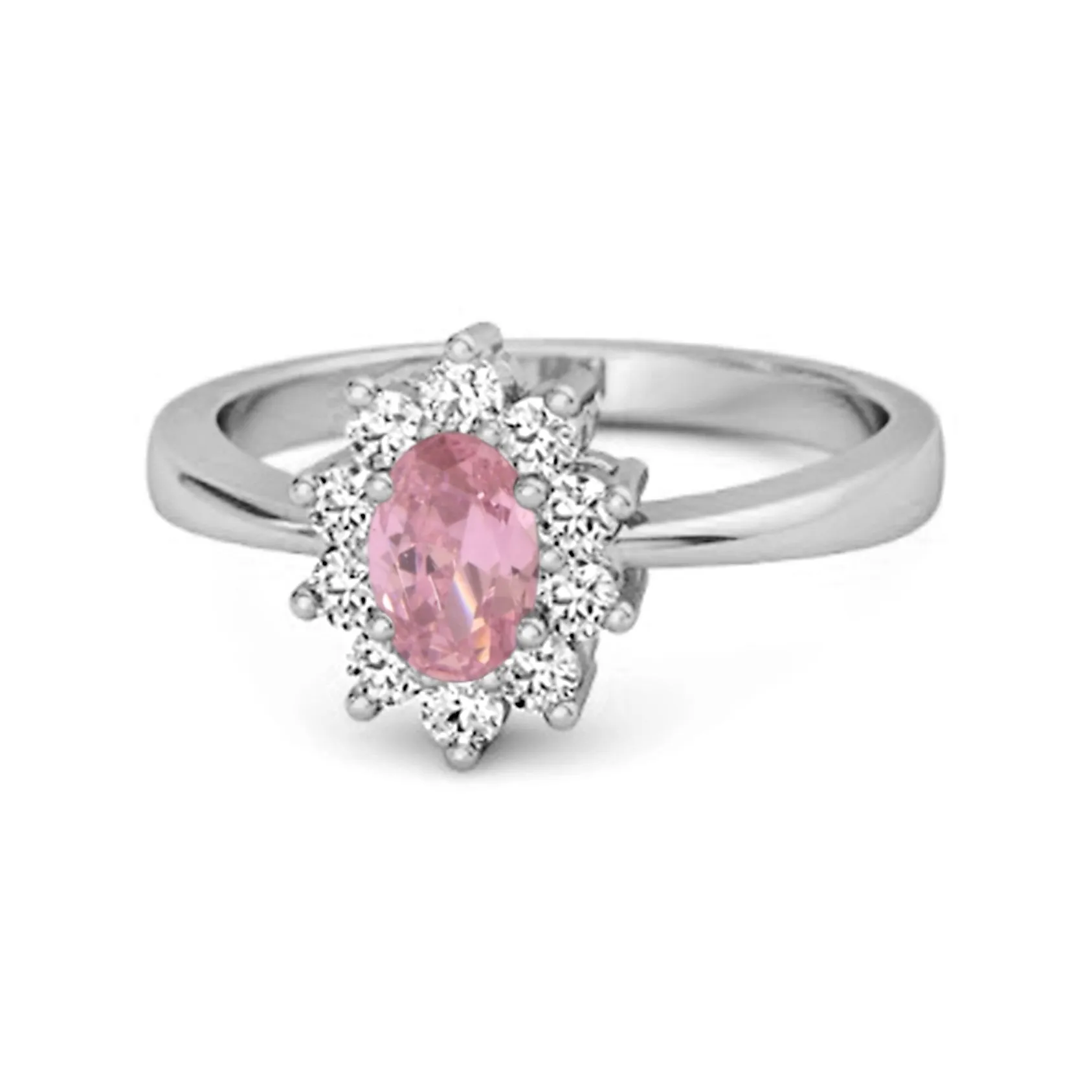 Solitaire 1.50 Cts Pink Zirconia 925 Sterling Silver Halo Accent Ring