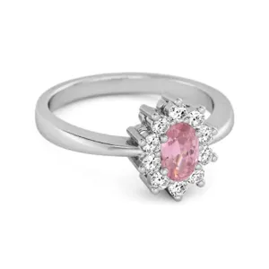 Solitaire 1.50 Cts Pink Zirconia 925 Sterling Silver Halo Accent Ring