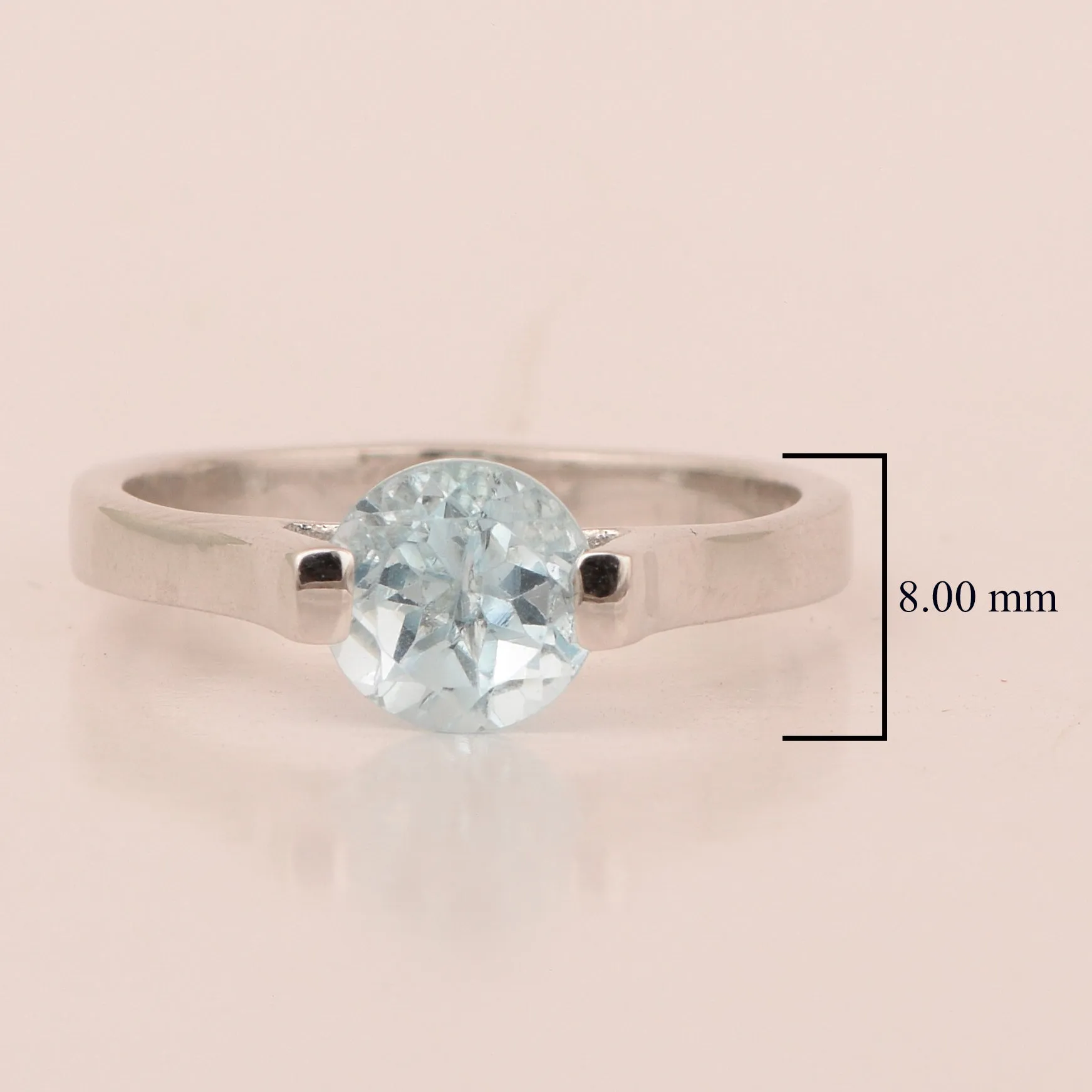 Solitaire 7mm Round Blue Topaz Gemstone Open Prong Ring