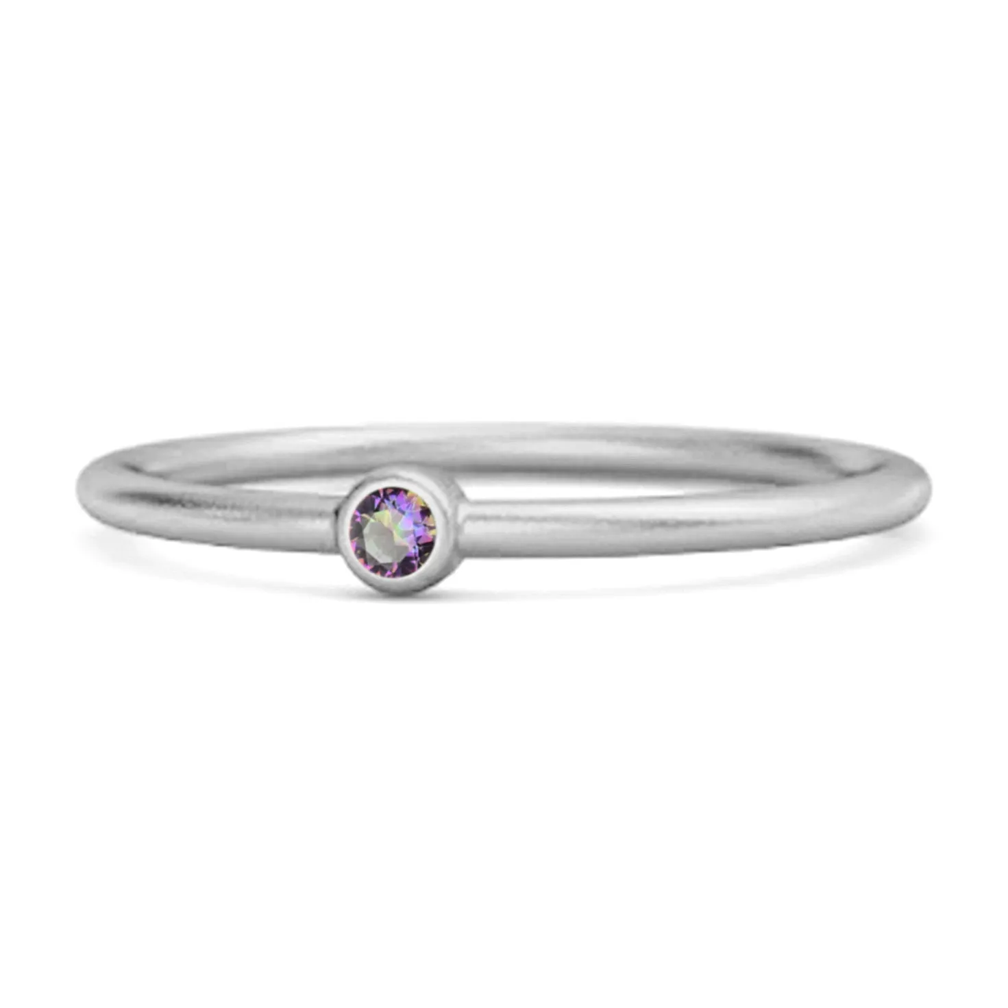 Solitaire 925 Sterling Silver 0.1 Cts Mystic Topaz Stackable Tiny Ring