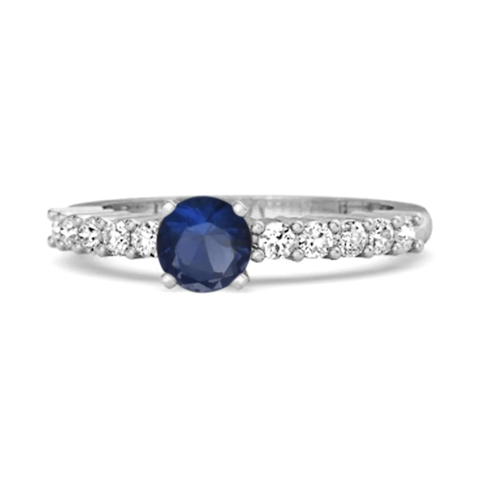 Solitaire Accents 0.10 Ctw Blue Sapphire 925 Silver Bridal Ring