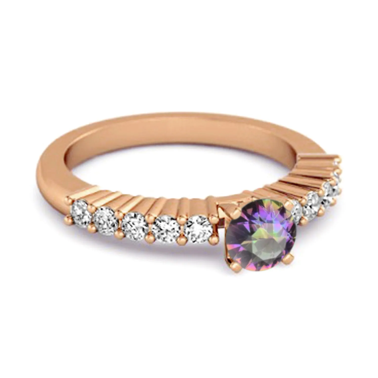Solitaire Accents 0.10 Ctw Mystic Topaz 925 Silver Bridal Ring